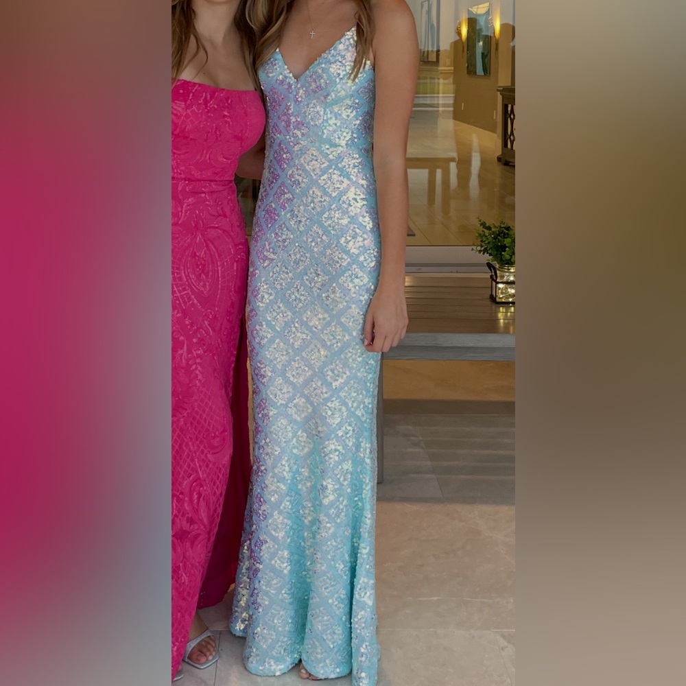 Elegant Blue and Pink Sequin Dress